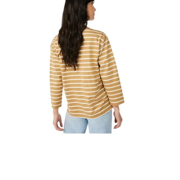 Free Assembly Women's Sailor T-Shirt SZ L Tan/White Stripe Quarter Length Sleeve - Picture 2 of 12